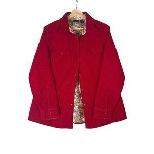 Westbound Womens Red Quilted Corduroy Chore Style Paisley Print Lined Coat Sz L